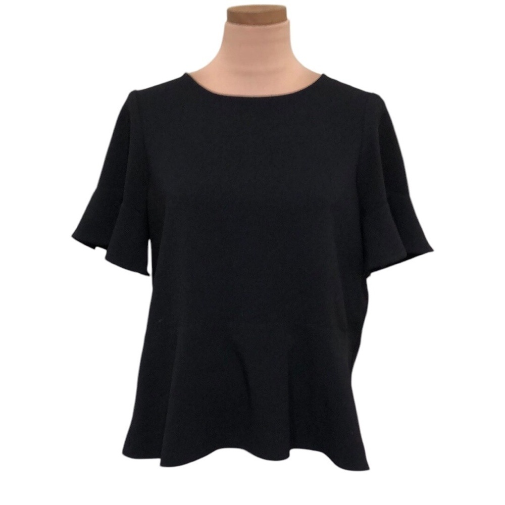 Madewell Flare Hem Blouse Size Medium Black Peplum Hem Ruffle Sleeve